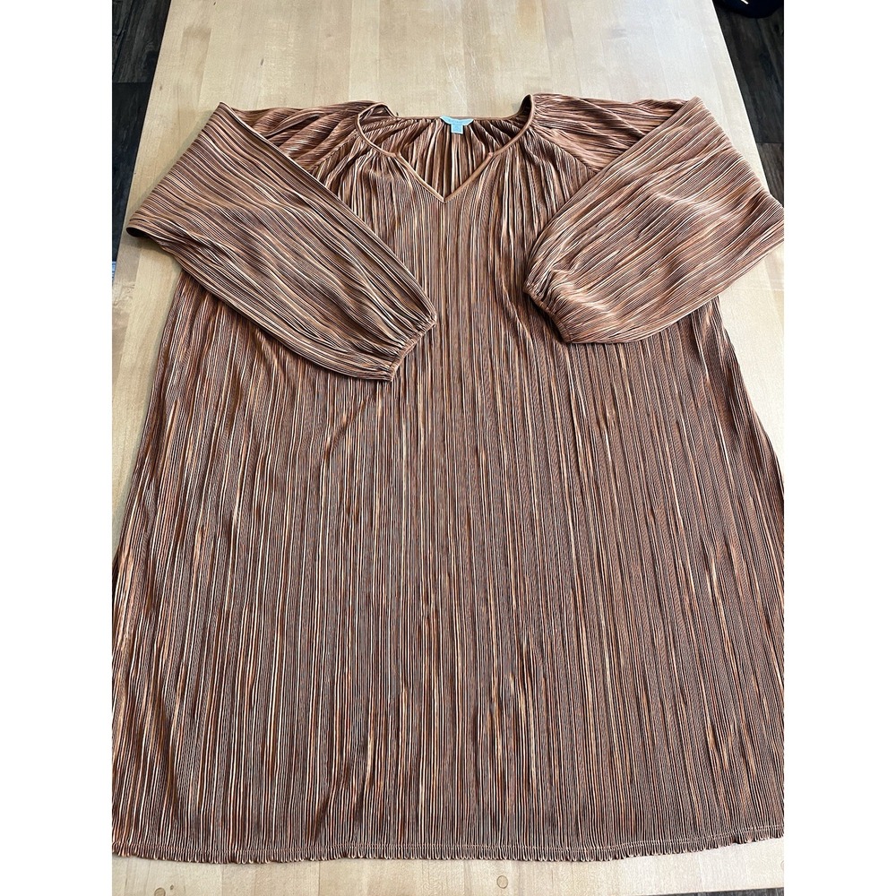 Est 1946 Women's Copper Stretchy Dress Long Sleeves Loose Sz XL‎ Flowy Pleated